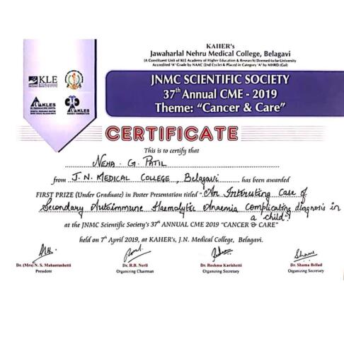 04-2019-Dr. Neha Patil 4th award